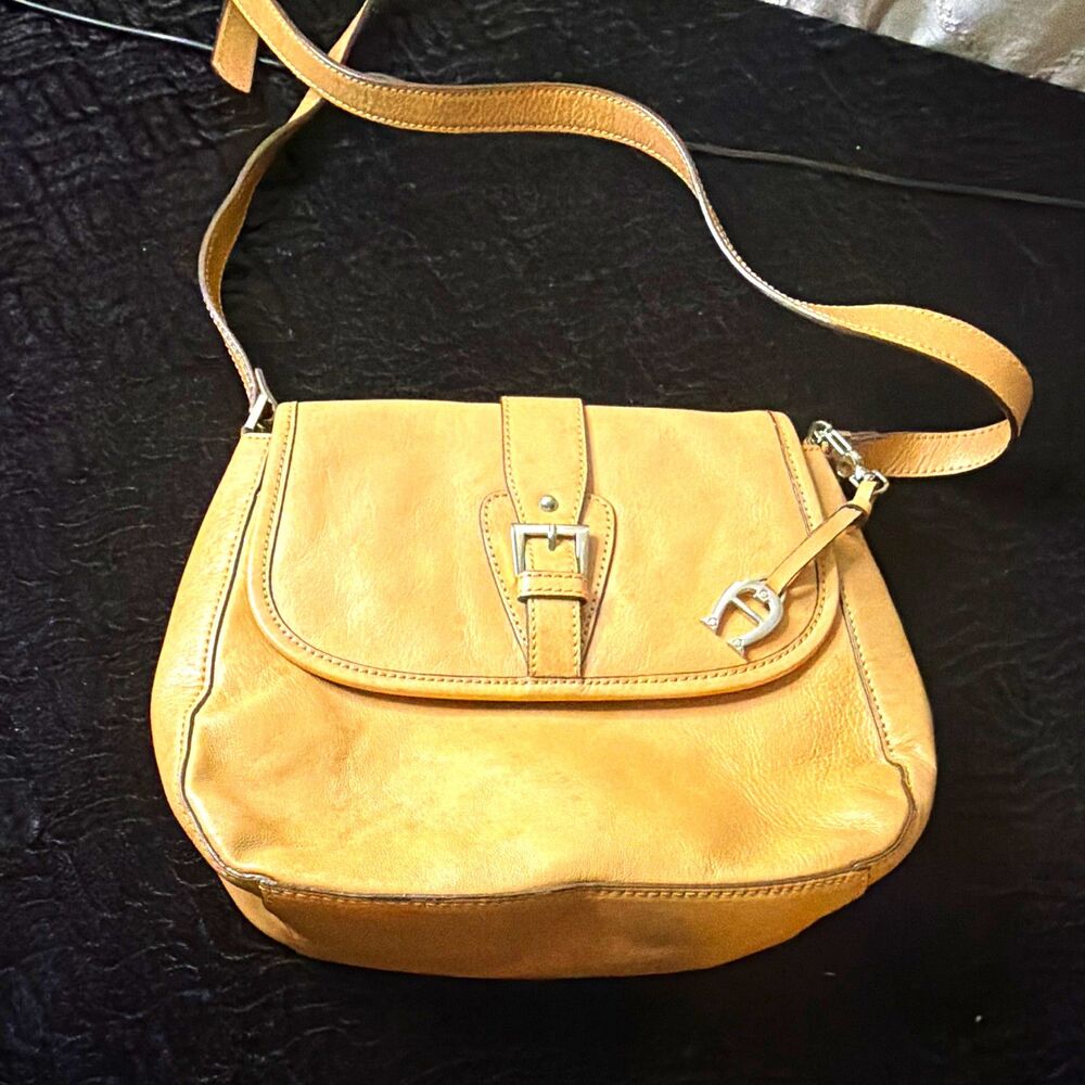 Etienne Aigner Beige Logo Crossbody Bag Buckle Silver Hardware Adjustable Strap